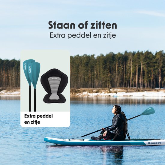 LifeGoods SUP Board Allround Compact - Met Zitje - 100 KG Draagkracht - 300 x 76 cm - Opblaasbaar - Compleet SUP pakket - Deep Aqua