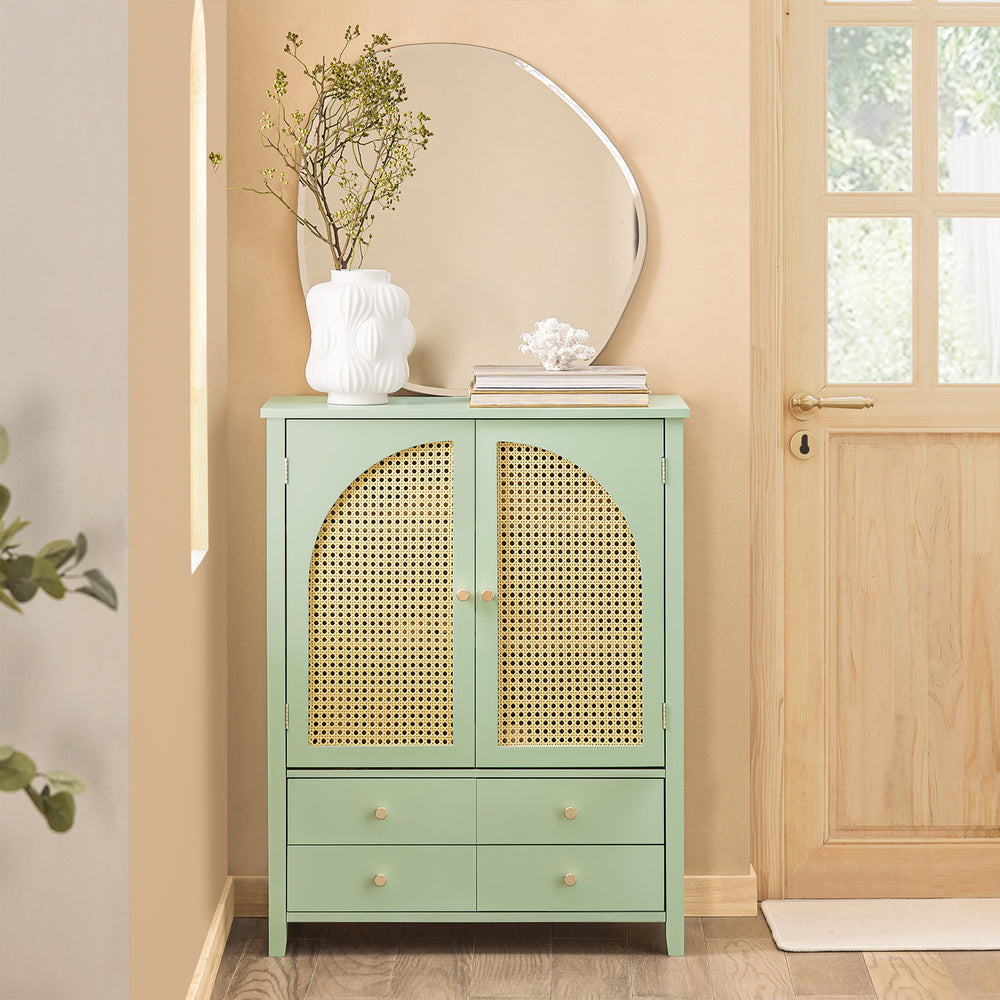 SoBuy® FSB72-GR Schoenenkast - Met 4 Lades En 2 Deuren In Ploy Rattan - 70 x 34 x 90 cm