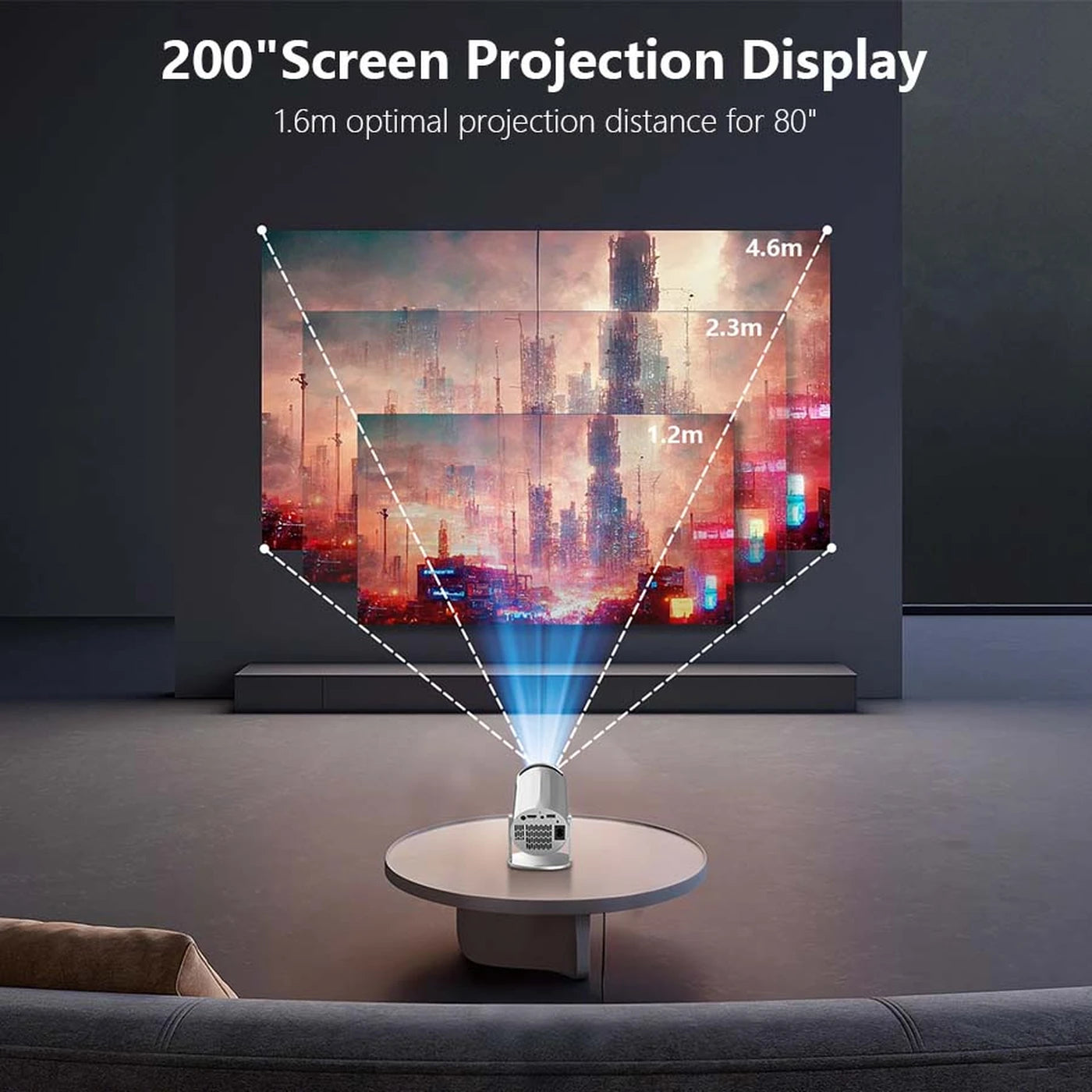 XBJ Draagbare Mini Beamer Zilver 14 x 12 x 21,8 cm - WiFi 6 & Bluetooth 5.2 - Android 11 - 1080P & 4K-decodering - 180° Draaibaar - 200 ANSI Lumen