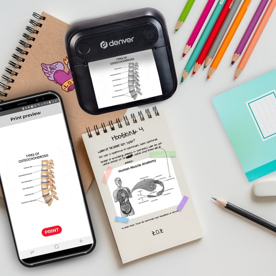 Denver Mini Pocket Printer - Sticker Printer - Thermisch Papier - Bluetooth - Mobiele Fotoprinter - MBP32B