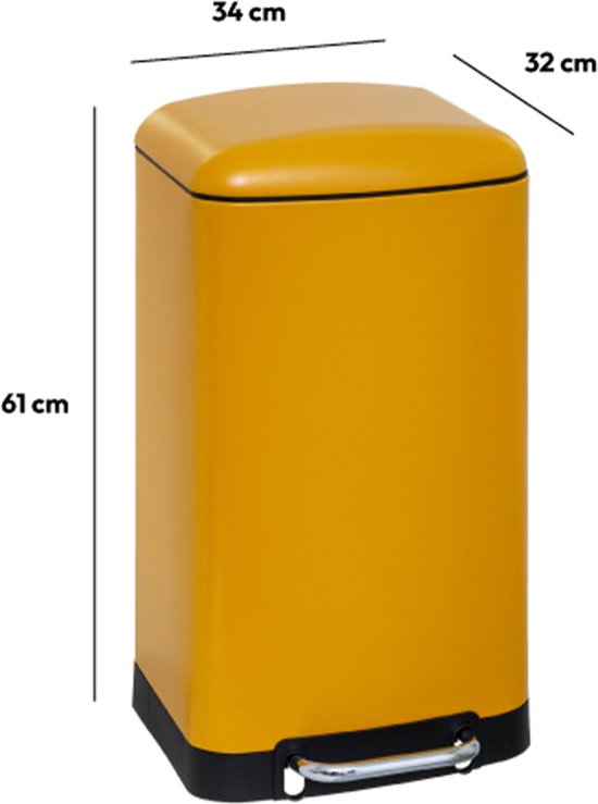 5Five Prullenbak/pedaalemmer - geel - metaal - 30 liter - 34 x 32 x 61 cm - keuken
