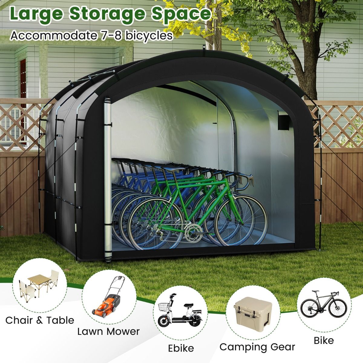 Coast Fietsopslagtent - waterdicht - dubbele ritssluiting - zwart - 254 x 215 x 192 cm