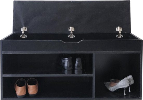 Schoenenkast hal bankje met opbergruimte - schoenen rek - met zitkussen zwart
