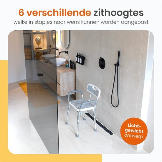 Goliving Verstelbare Douchestoel - Afneembare Arm- en Rugleuning - Douchekruk met Douchekop houder - Antislip - 3.2 kg - Hoogte 70-84 cm - Wit