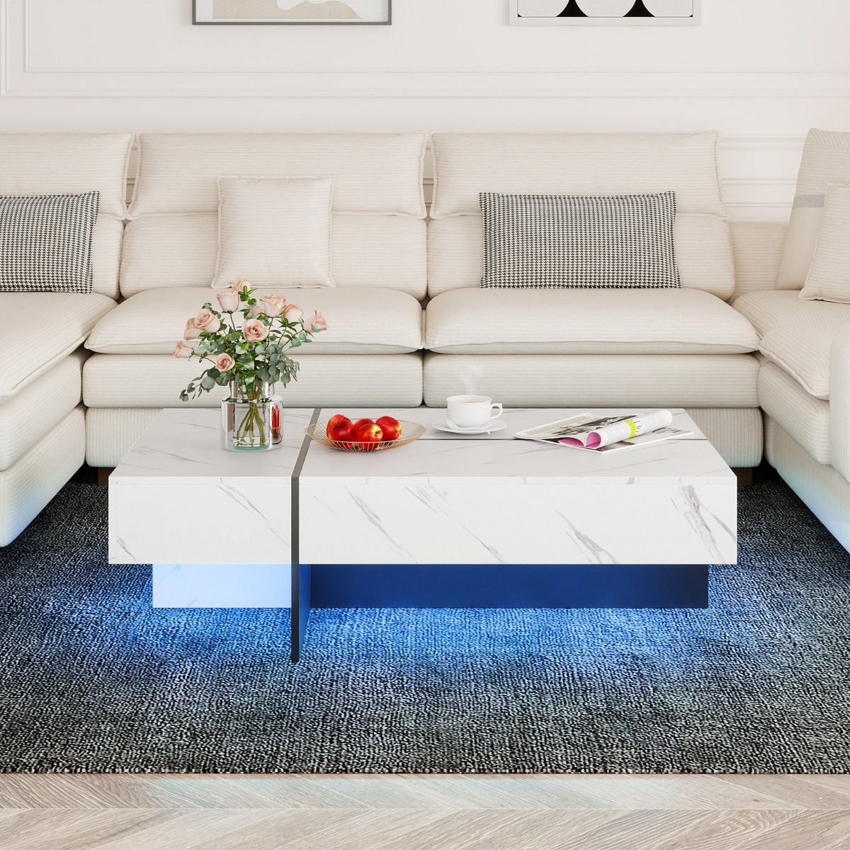Coast Salontafel met ledverlichting - 3 opberglades - hoogglans - wit - 120 x 70 x 35 cm