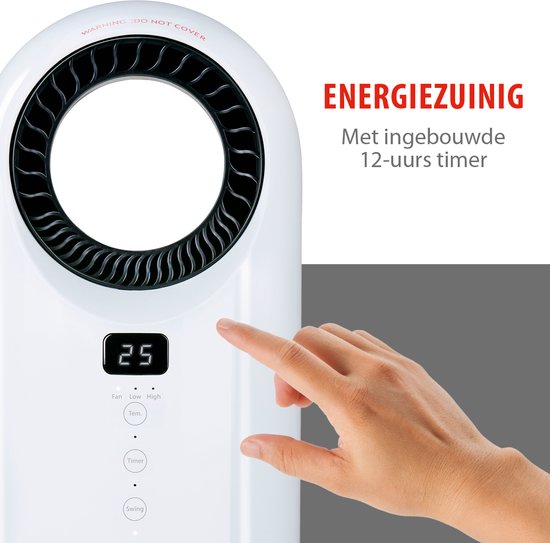 alpina Elektrische Verwarming en Ventilator 1500W - Keramische Ventilatorkachel met Timer en Afstandsbediening - Oscillerende Ventilator Kachel met Verkoelende en Verwarmende Functie - 18 x 18 x 37cm
