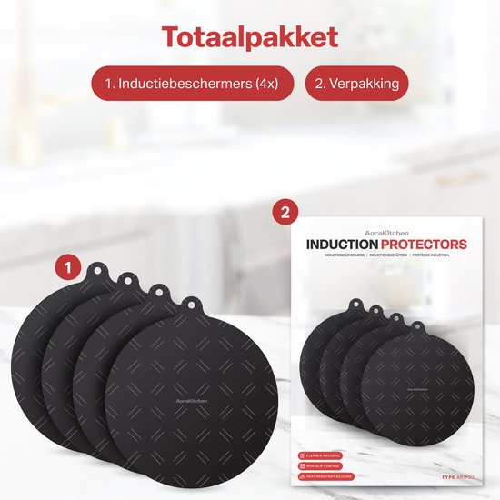 AoraKitchen Inductie Beschermer - 4 Stuks - tot 280 °C - Kookplaat Beschermer - Onderzetters Pannen - Ø 22cm - Zwart