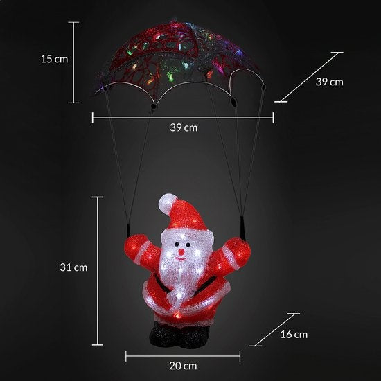 Deuba Kerstfiguur Kerstman Parachute - LED Acryl 31cm –Wit Licht