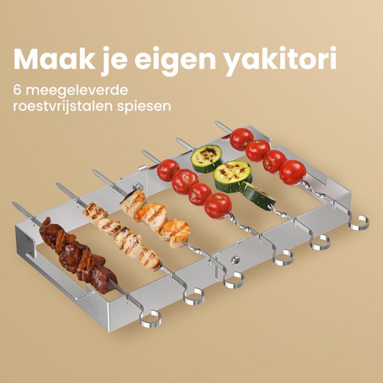 KitchenBrothers Kamado Hibachi Grill - PFAS Vrij - Met Grillrek en Stokjes - Houtskool Barbecue - Shichirin Tafelgrill - Rechthoekige BBQ - Keramische Barbecue - Zwart