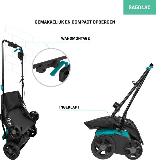VONROC Elektrische verticuteermachine - gazonbeluchter – 1300W – maaibreedte 320 mm – 4 dieptestanden (12/9/6/3 mm) – incl. 35L. opvangbak