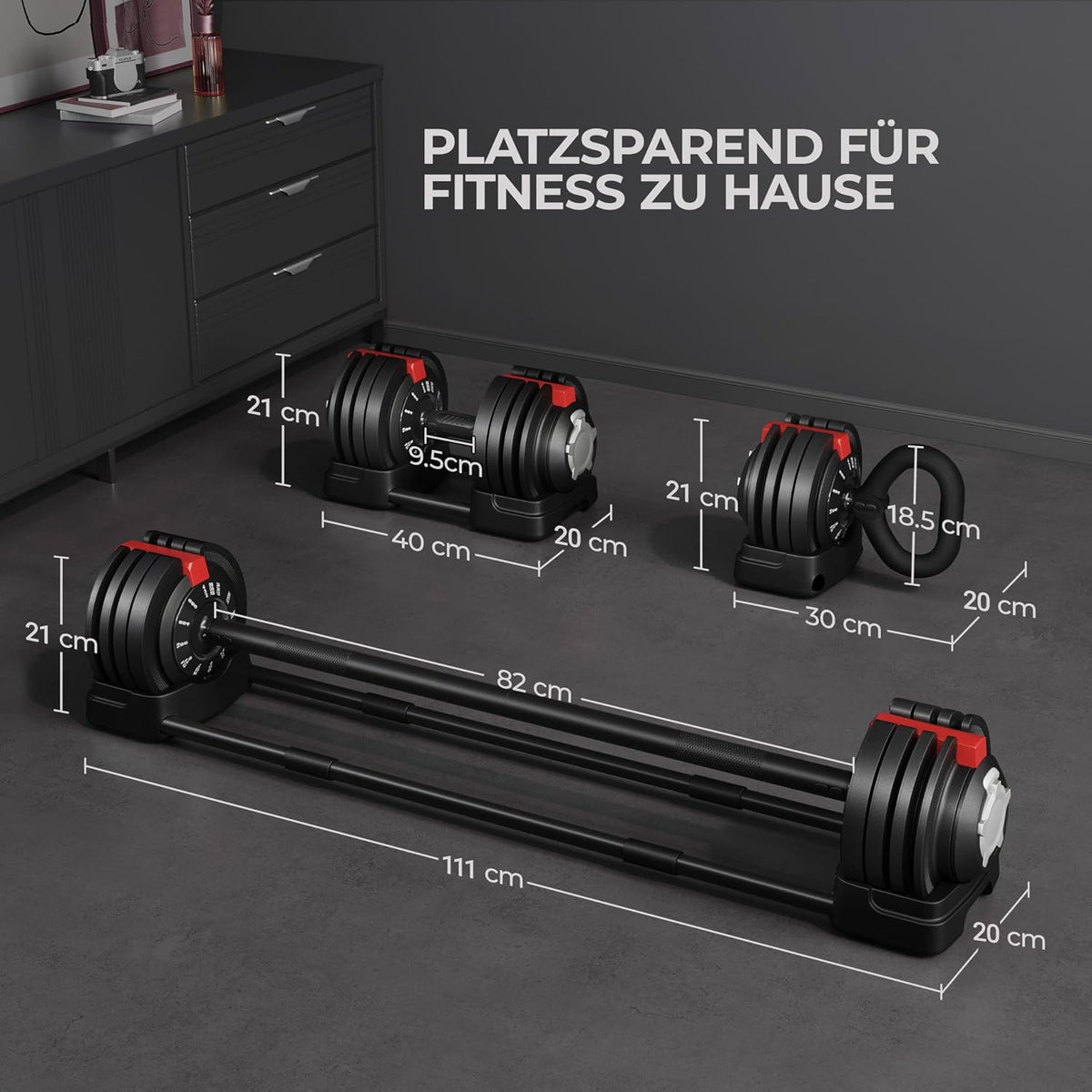 Yaheetech Verstelbare Halterset - 18/24/40 kg - 3-in-1 - 12 Gewichtsstanden - Korte Halter, Kettlebell en Lange Halter