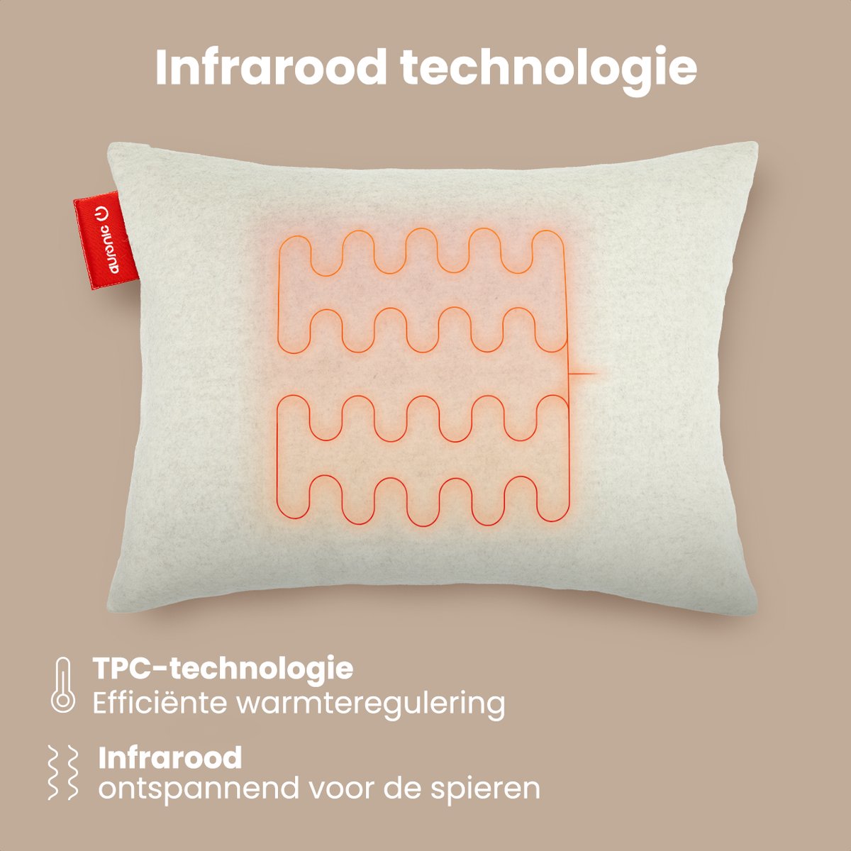 Auronic Verwarmingskussen - Klassiek - 45x60 cm - Oplaadbaar - Elektrisch kussen - Infrarood - Taupe