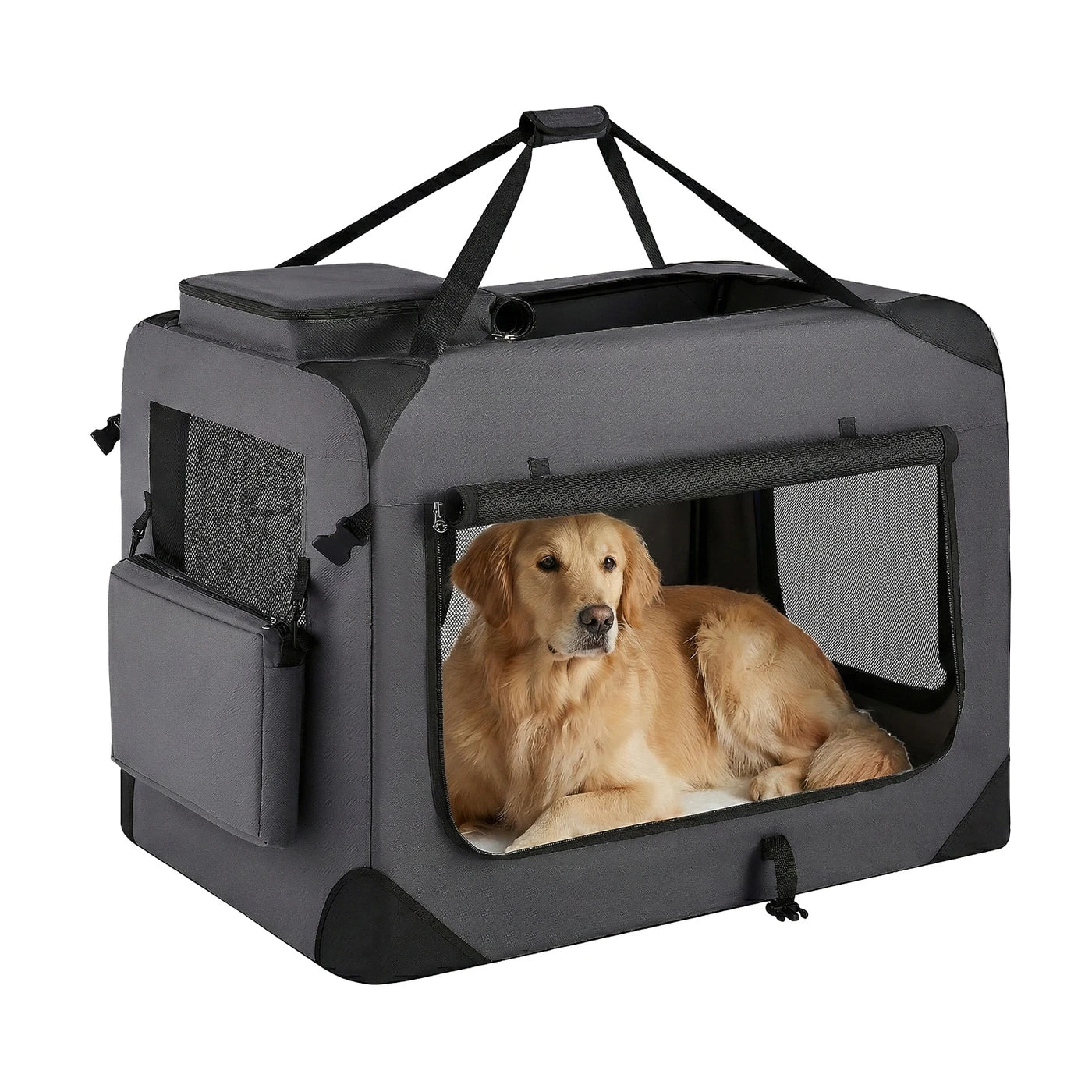Ochama Opvouwbare Hondenbench 91 x 63 x 63 cm - Oxfordstof - Grijs - Draagbaar - Voor Honden van 23-32 kg