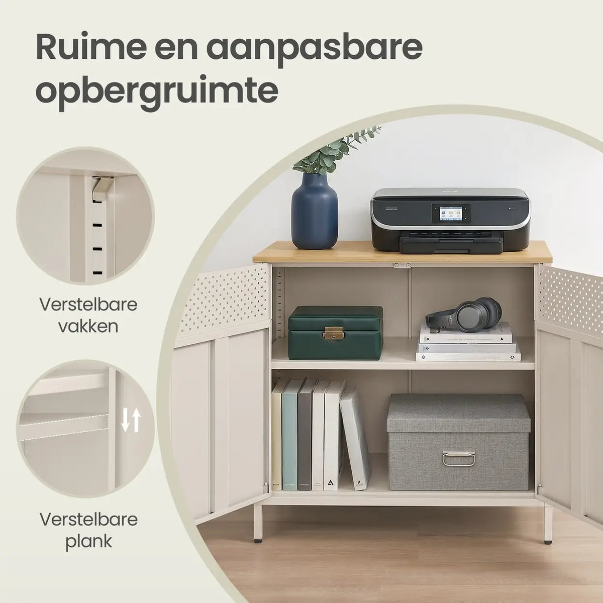 Joyfurnos Ochama Opbergkast met Deur - Verstelbare Plank - 80 x 40 x 76 cm - Beige