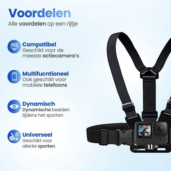 Garpex® Universele Chest strap Borstharnas – Chest mount geschikt voor diverse Action Camera's en Smartphones - Zwart