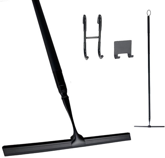 SolidStock Luxe Vloertrekker RVS - Vloerwisser met Steel - Verstelbaar in Lengte 38.5 tot 129 CM - Trekker Douche en Badkamer Vloer - Uitschuifbare Douchewisser - Zwart