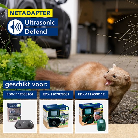 Edialux Netadapter 230V, voeding voor ultrasone dierenverjagers, 1m kabel + 10m verlengkabel, geschikt voor kattenverjager, hondenverjager, vogelverjager, plug and play