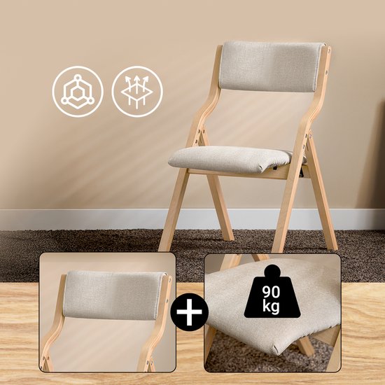SoBuy Set van 2 Klapstoel, Bureaustoel met Gestoffeerd Zitkussen, Eetkamerstoel, Lichtgrijs, 49x80x54cm, FST40-HGx2 - voor Eetkamer, Keuken, Woonkamer of Thuiswerkplek
