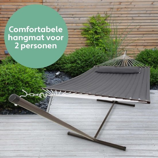 Vita5 Hangmat met Standaard 2 Persoons - Hangmatsets - Tuin Hangmat met Spreidstok en Frame - Donker Grijs - UV-bestendig - Draaggewicht Tot 200 kg