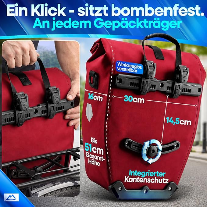 Nextcover Fietstas - 28L - TPU - Rolsluiting - Bagagedrager - Rood
