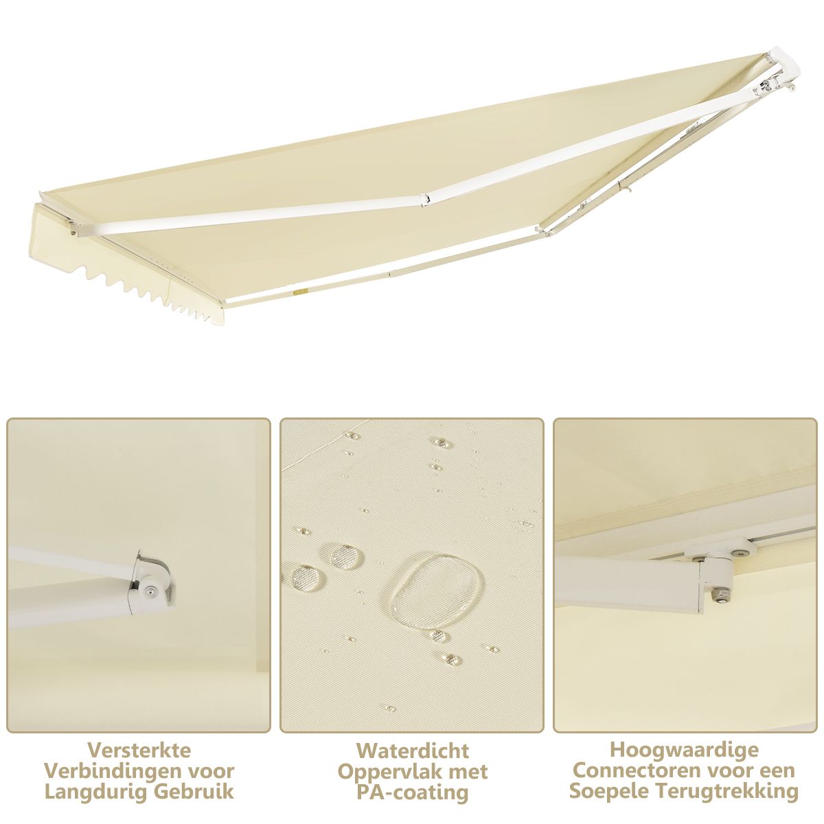 Coast Zonnescherm Terras Uitschuifbaar met Zwengel – 3 x 2,5 m – Beige