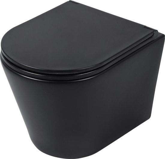 Wandtoilet Differnz Met PK Uitgang Rimless Inclusief Toiletbril Mat Zwart