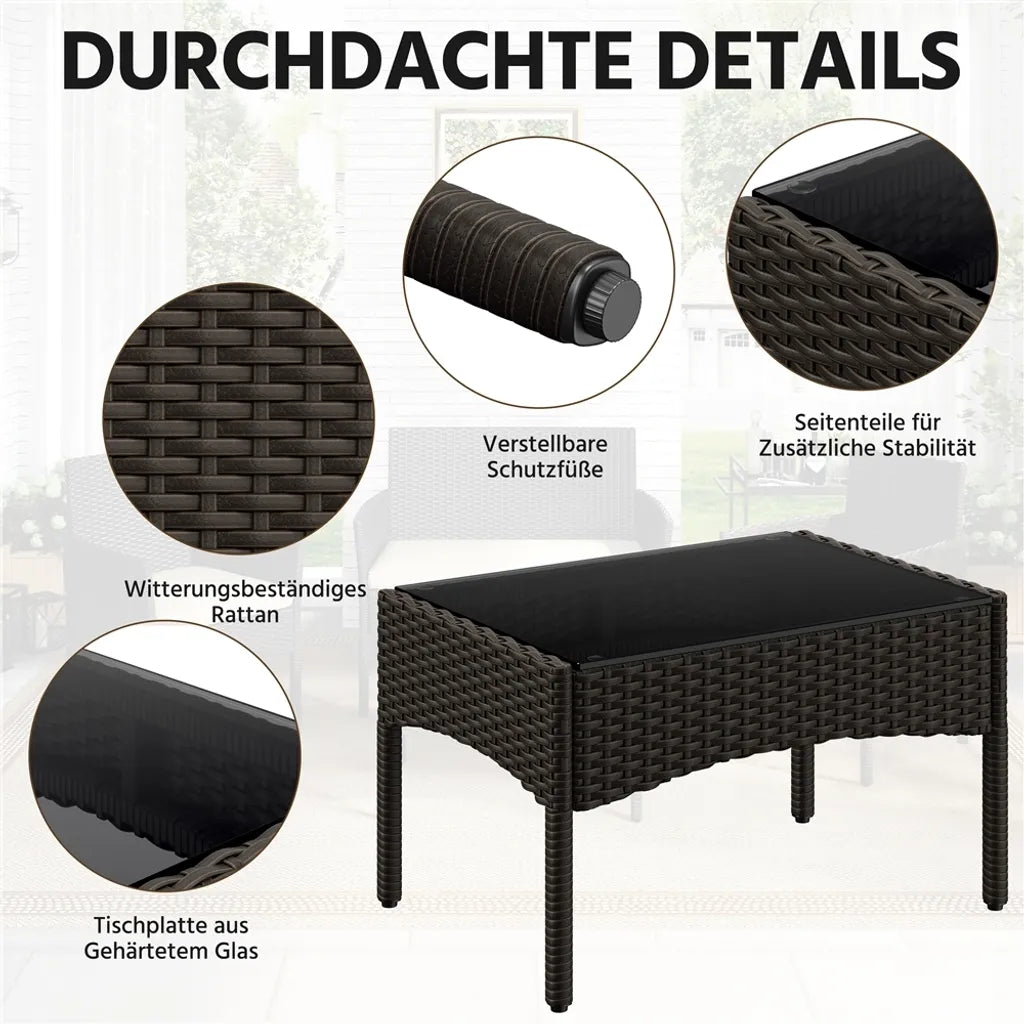 Yaheetech Polyrattan Loungeset 4-delig - Bruin/Beige - Tuinset met 2-zitsbank, 2 Stoelen en Tafel