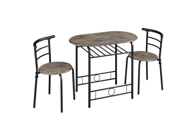 Yaheetech Bistroset 3-delig - Tafel 80 x 53 x 74,5 cm - 2 Stoelen - Opbergvak - Zwart