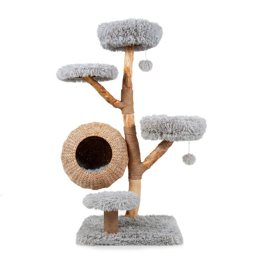 Coast Kattenboom met vijf verdiepingen - handgevlochten kattenhol - krabpalen van jute - grijs