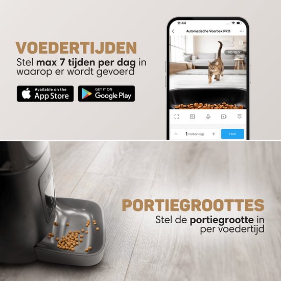 Vulpes Goods® Huisdieren - Automatische Voerbak Kat - en Hond - Voerautomaat met App - Voerdispenser - 6L - Zwart - PRO Versie