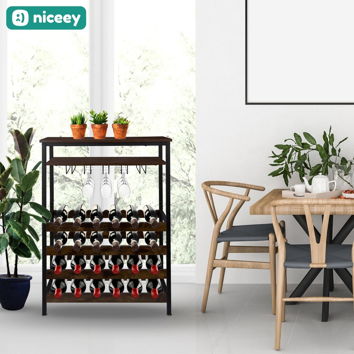 Niceey Wijnrek - Voor 24 Flessen en 15 Glazen - Flessenrek - Wijnrek Metaal