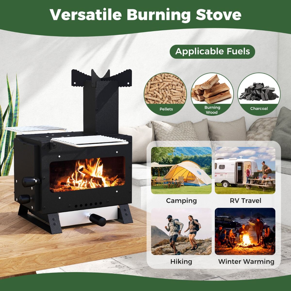 Coast Campingoven - houtgestookte buitenoven - met ovenpan en 2 grillroosters - zwart 54 x 36 x 44 cm