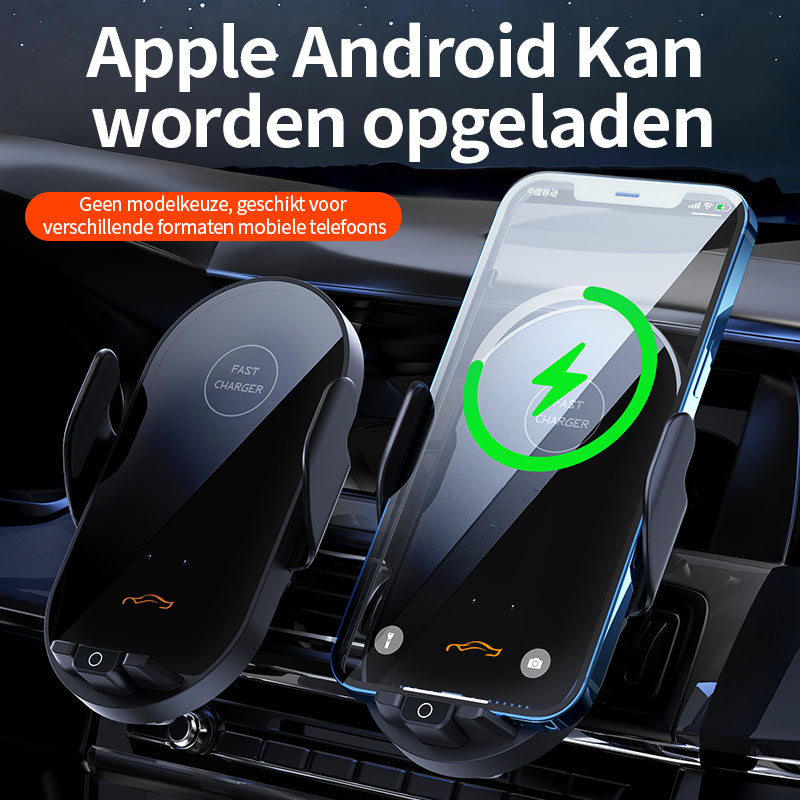 ATSHARK draadloze autolader, 15 W snelle draadloze autolader, magnetische telefoonhouder voor ventilatierooster met automatische sensor, compatibel met iOS en Android, G16, zwart