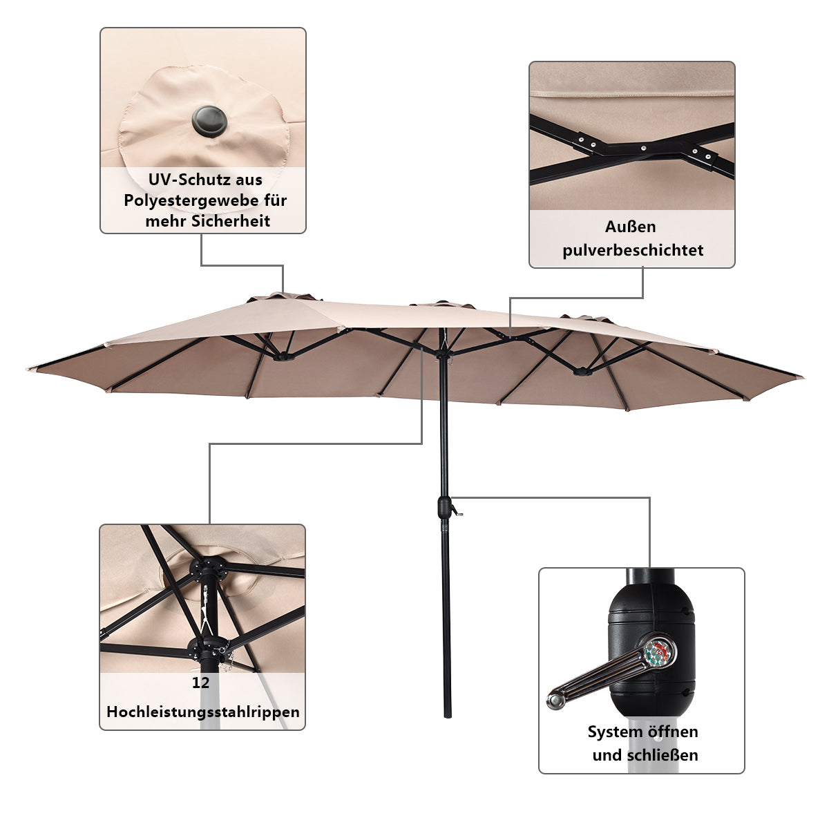 Coast Dubbele Parasol - Ø480 cm - Beige