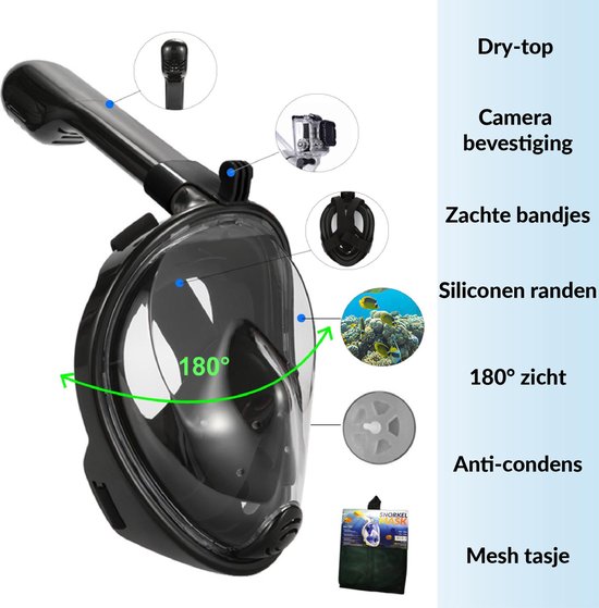 Snorkelmasker Volwassenen L/XL- Snorkelset Zwart - Full Face Duikmasker - Duikbril met Snorkel - Snorkelen en duiken in 2024