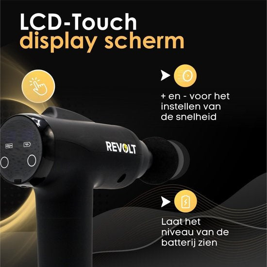 Revolt - Massage Gun - 30 Verschillende Snelheden - 6 Opzetstukken - Luxe Opbergkoffer - Deep Tissue - Voor Spierherstel & Blessures - Hoge Amplitude