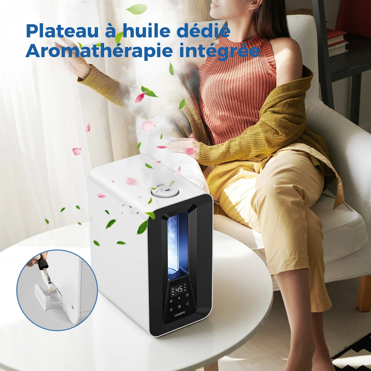 Conopu Ultrasone Luchtbevochtiger 5L - Smart Humidity Control - 360° Sproeikoppen - Aroma Diffuser - LED Sfeerverlichting - Zwart - 170x240x327mm
