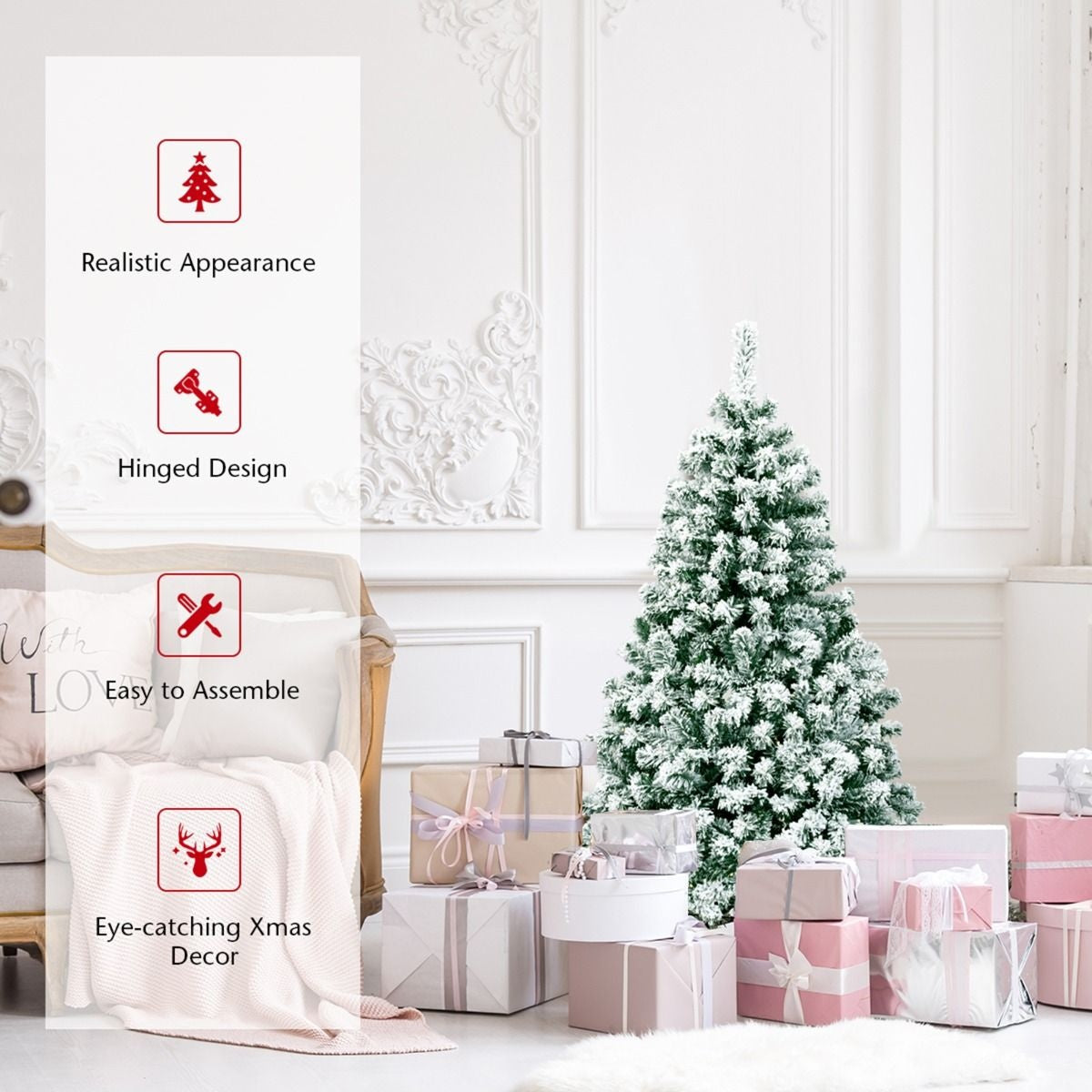 Coast Besneeuwde Kunstkerstboom met LED Wit/Groen – 79 x 135 cm – 400 Takpunten en 200 Warmwitte Lampjes