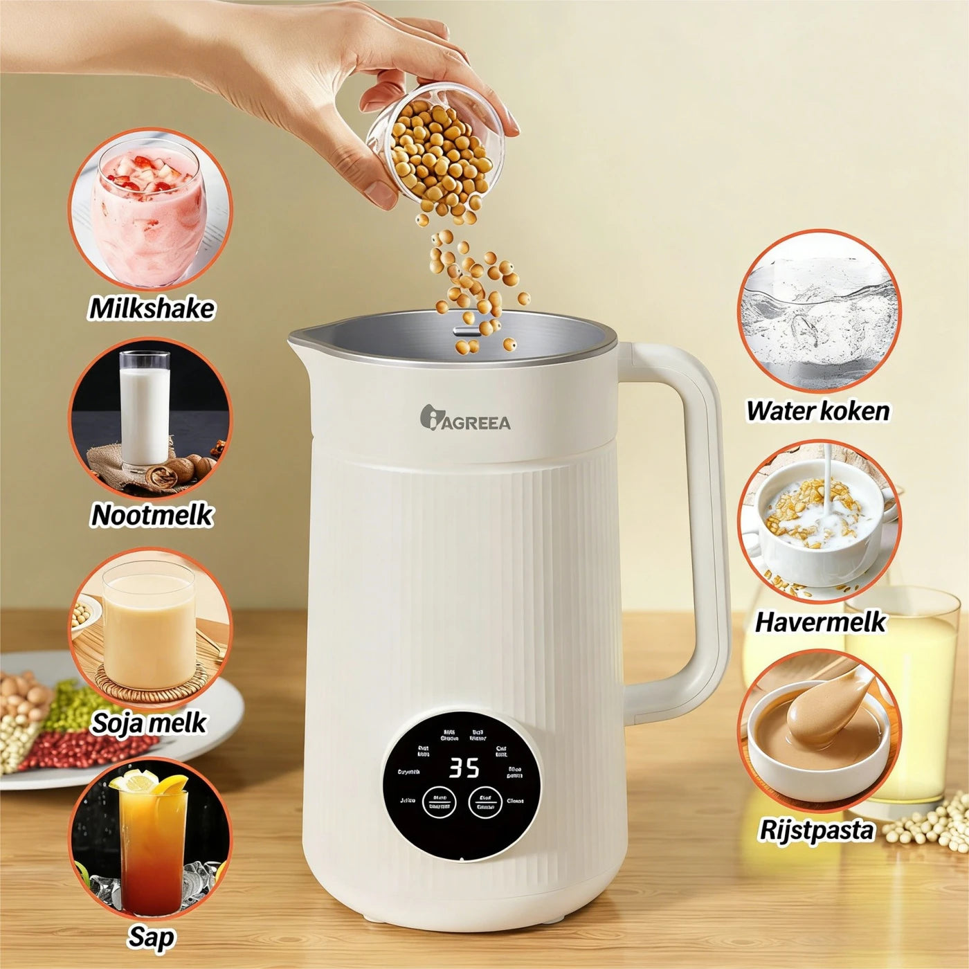 Iagreea Notenmelkmaker 8-in-1 1000ml - Soja & Havermelkmaker met Verwarmingsfunctie - Wit