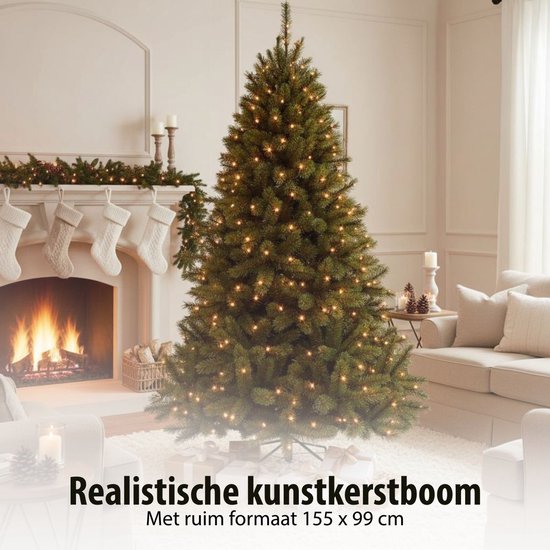 Triumph Tree Bristlecone Kunstboom - Kerstboom met 144 Warm Witte LED Lampjes - Kerstversiering voor Binnen - Scharnierconstructie voor Snelle Opbouw - H155 x Ø99 cm - Groen