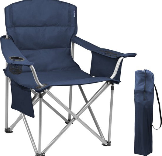TRVLMORE Campingstoel - Opvouwbaar - XL - Comfortabele Vouwstoel - 150 kg draagvermogen - Drankhouder - Koelvak - Visstoel - Klapstoel - Blauw