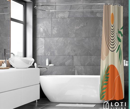 Loti Living Douchegordijn Anti Schimmel – Textured art - Inclusief ringen – Waterdicht - Polyester - Douchegordijn 180x200 cm