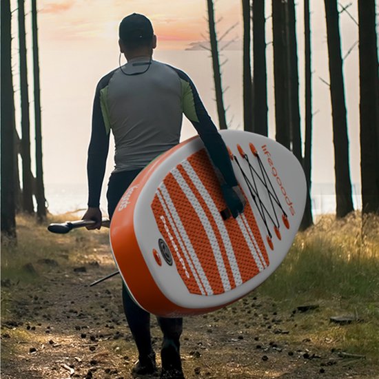 LifeGoods PaddlePro SUP Board - Opblaasbaar Paddle Board - Complete Set - Max. 135KG - 320x81cm - Wit/Oranje