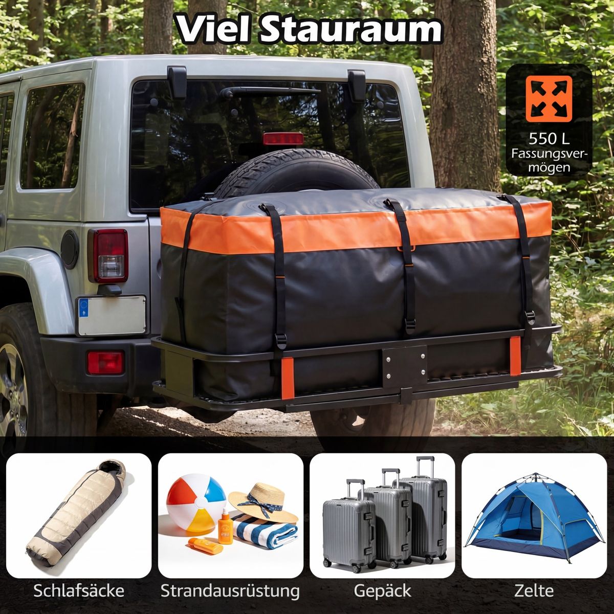 Coast Dakkoffer voor trekhaak - waterdicht - 550 liter - oranje/zwart
