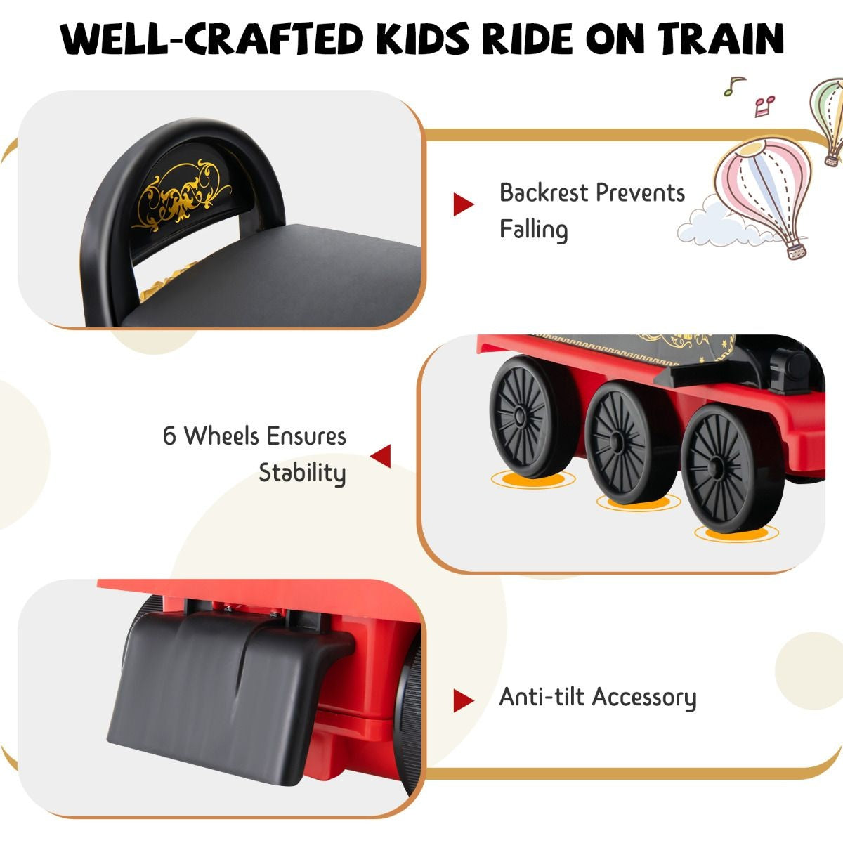 Coast 6V Electric Children's Pull om rechtop te zitten met 16 stuks rails voor kinderen van 3 jaar Schwarz