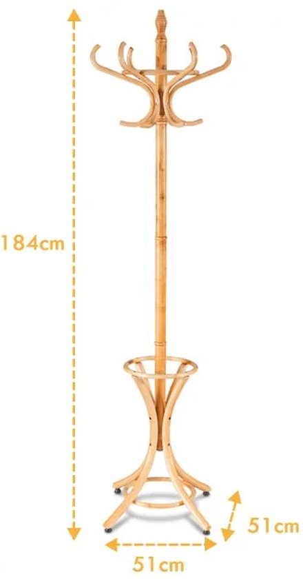 Coast Garderobe Stand Kleding Rack Jacket Stands met Parapluhouder 12 Kledinghaak Natuur