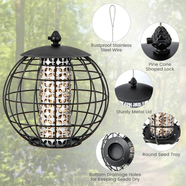 Coast Metalen vogelvoerhuisje - Weerbestendige bal - 3KG capaciteit - 21 x 22,5 cm - Zwart