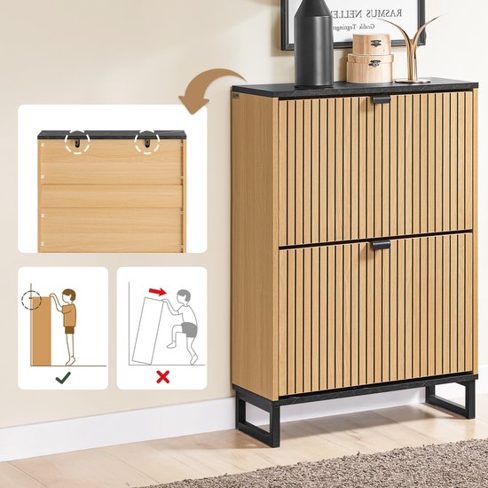 SoBuy Schoenenkast voor entree, dunne schoenenkast, compacte schoenenopslag, geschikt voor 8-12 paar, 60x24x88cm, FSR202-N