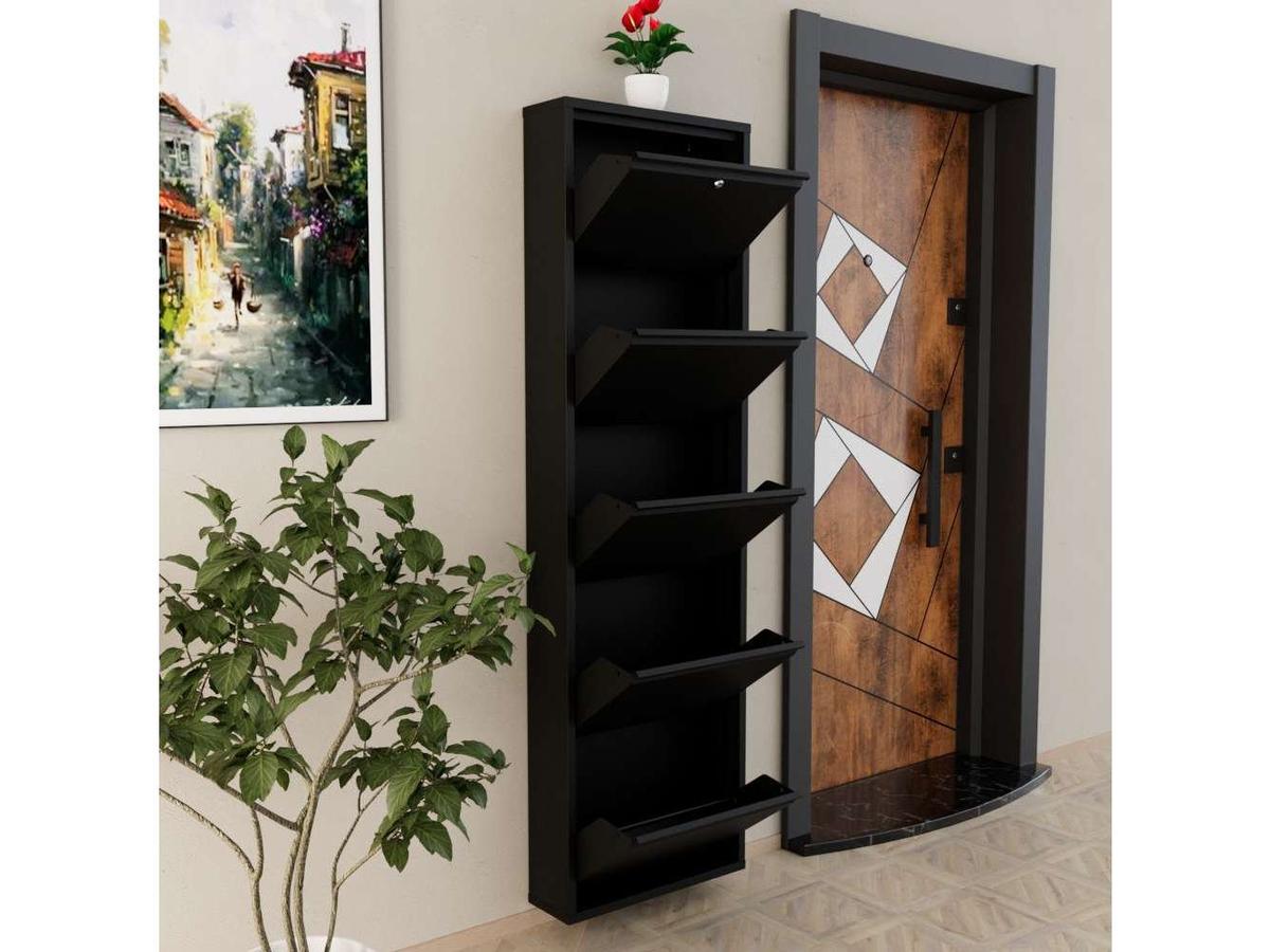 Locking 5 Lades Metaal Shoe Cabinet Zwart