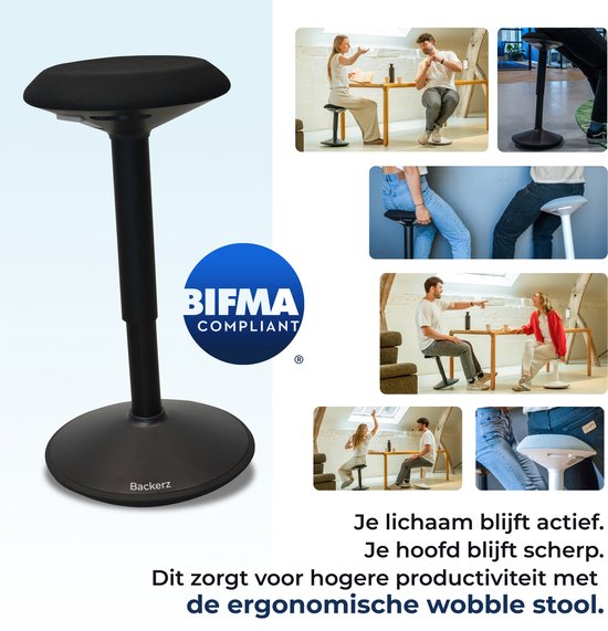 Backerz Wiebelkruk - Ergonomische Wiebel Stoel hoogte 40-60cm - Balanskruk - Zit Sta kruk - Zadelkruk Zwart